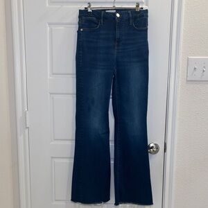 FRAME Le Easy Flare Jeans Raw Hem Medium Wash High Rise Size 27